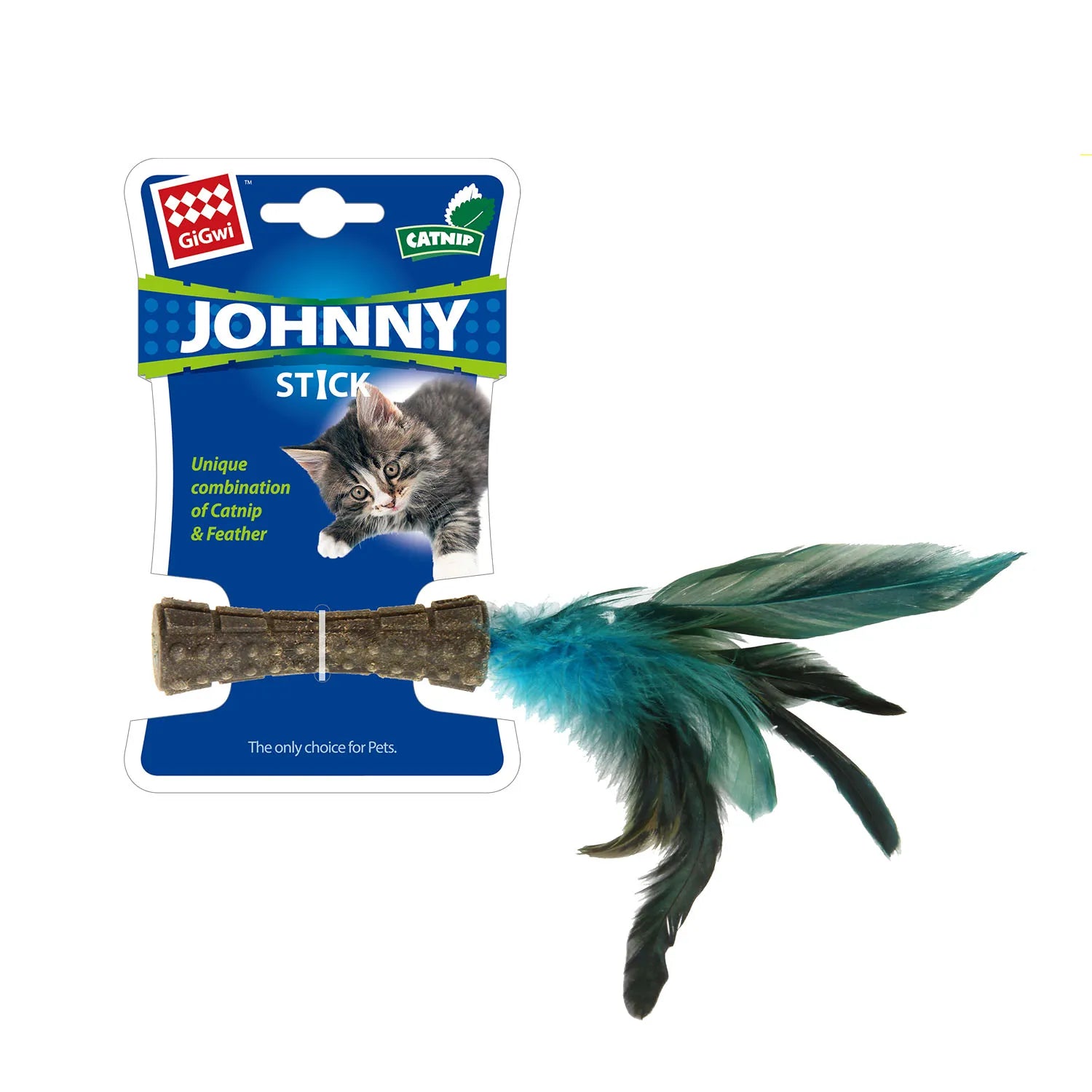 Catnip Johnny Stick con Pluma Natural Azul