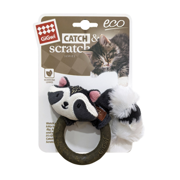 GiGwi Ecoline Juguete Gato Catch & Scratch Mapache con Anillo Silverine