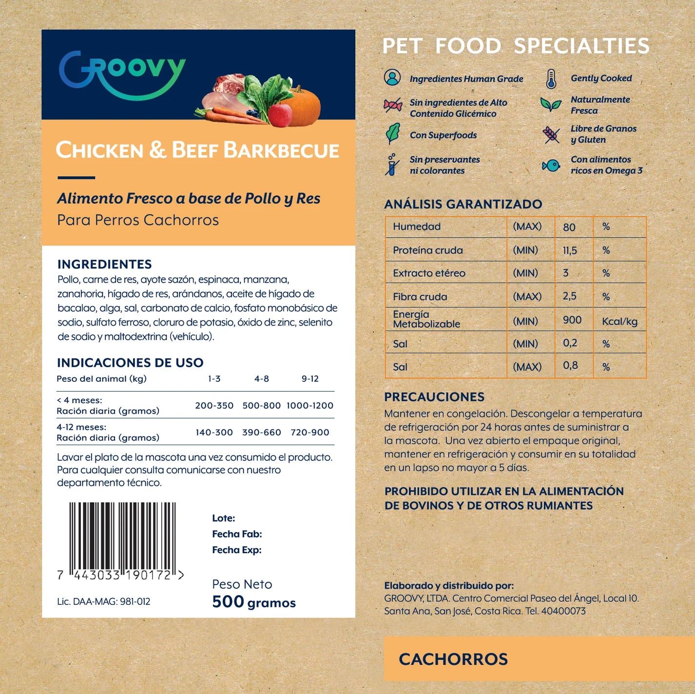 Groovy Alimento Fresco Perro Cachorro Pollo Y Res 500 g