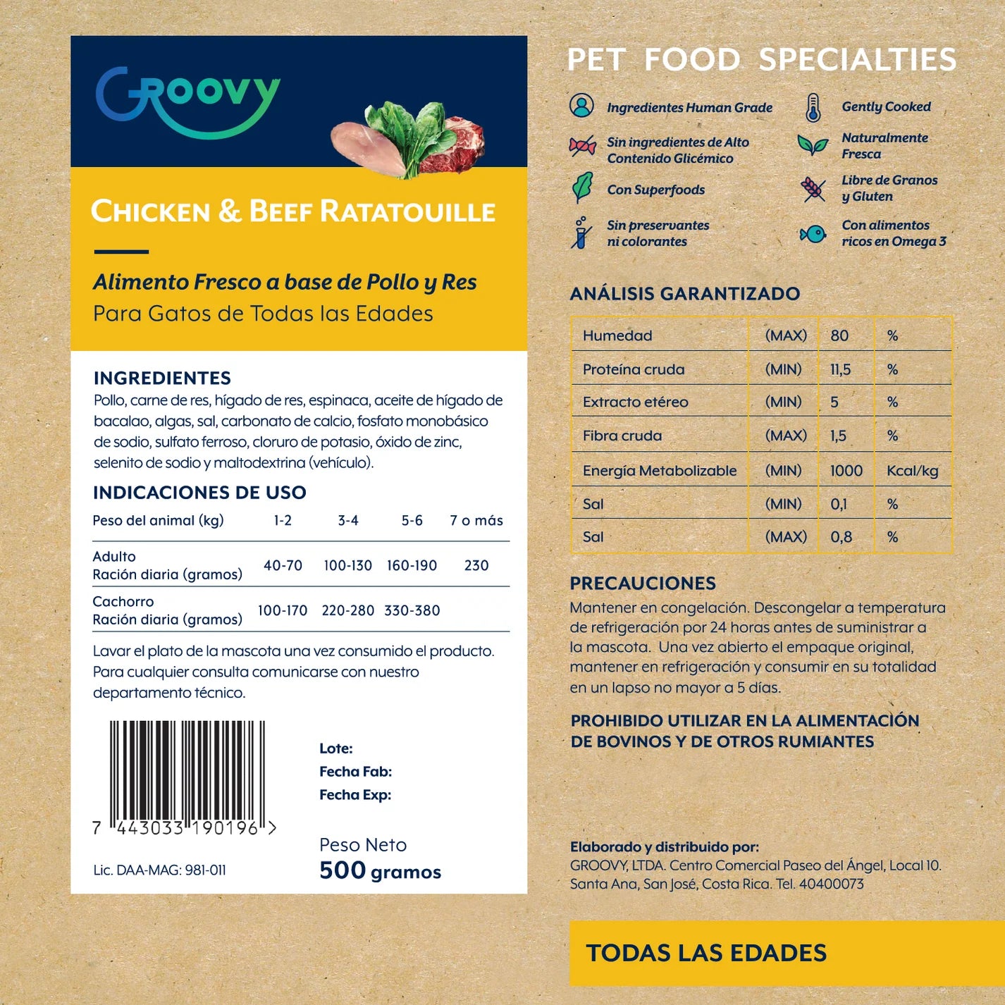 Groovy Alimento Fresco Gato Pollo y Res 500 g
