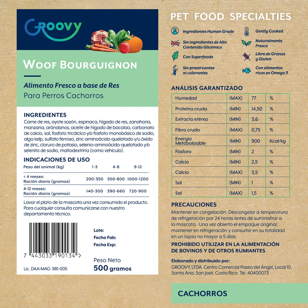 Groovy Alimento Fresco Perro Cachorro Res 500 g