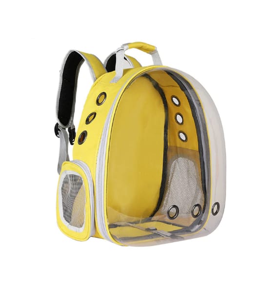 Mochila para transportar animales Amarilla con tapa Transparente