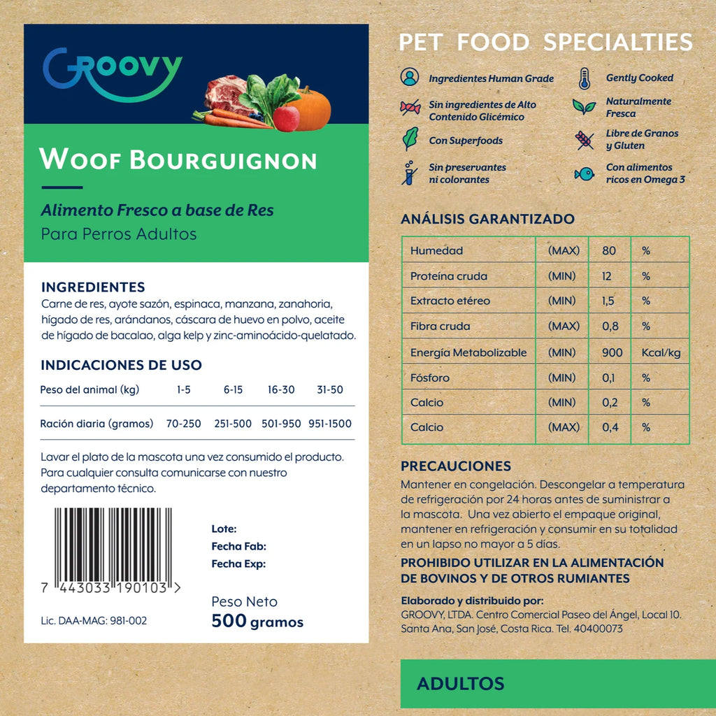 Groovy Alimento Fresco Perro Adulto Res 500 g