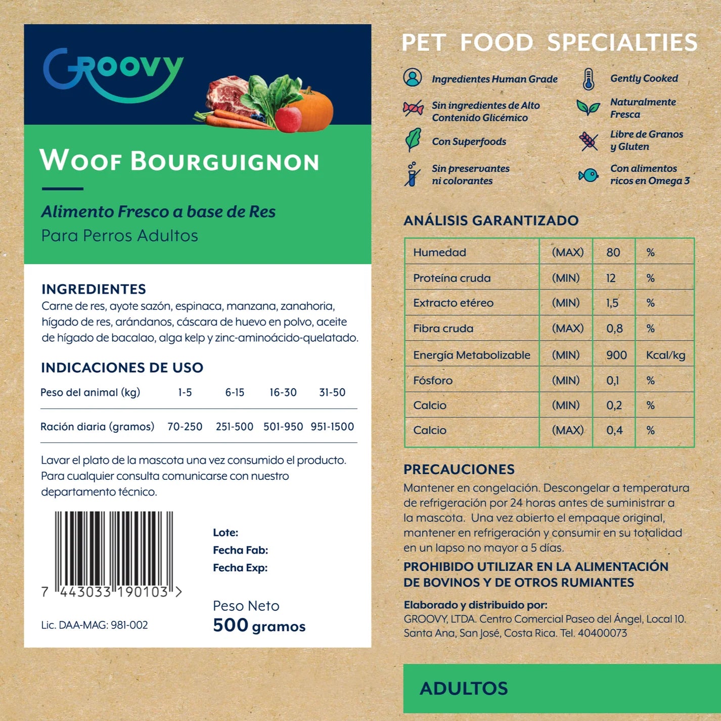Groovy Alimento Fresco Perro Adulto Res 500 g