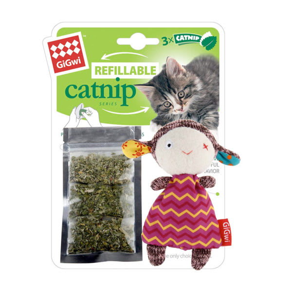 GiGwi Oveja Refiliable Catnip con 3 bolsitas con Catnip